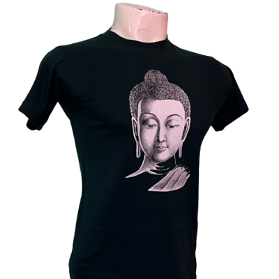 Black Round Neck Half Sleeve Buddha Printed T-Shirt For Men