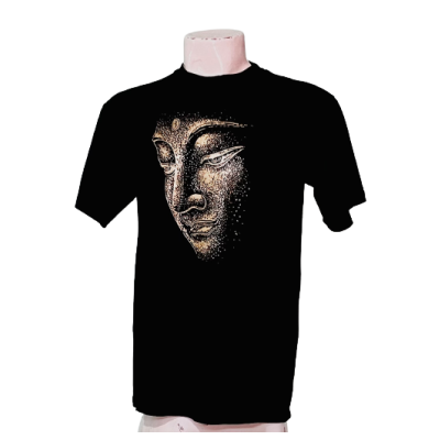 Black Side Face Buddha Printed T-Shirt For Men
