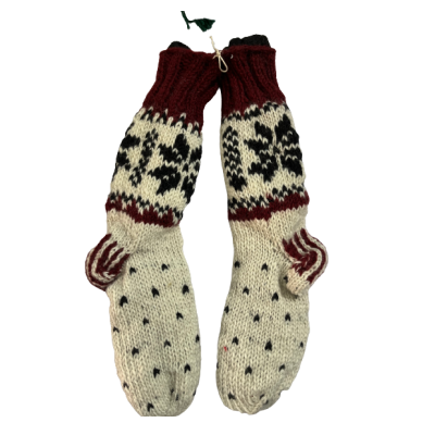 Knitted Christmas Stocking With Wreaths and Candy Canes