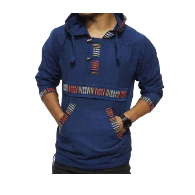 Cotton Summer Light Blue Hoodie for Men 