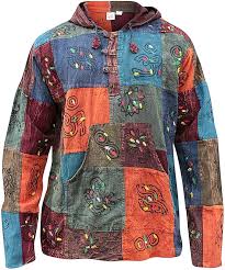 Shopoholic Fashion Mens Stonewashed Blocked Hippie Shirt