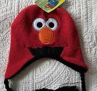 Elmo Sesame Street Aviator Style Hat Braids Orangish Red &Black Fleece Lining