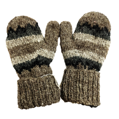 Fair Trade Handknitted Woollen Black and White Fingerless Gloves with Mitten Cover