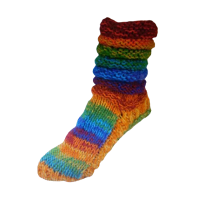 HAND KNITTED WOOL SLIPPER SOCKS LINED - STRIPE RAINBOW ZIG ZAG